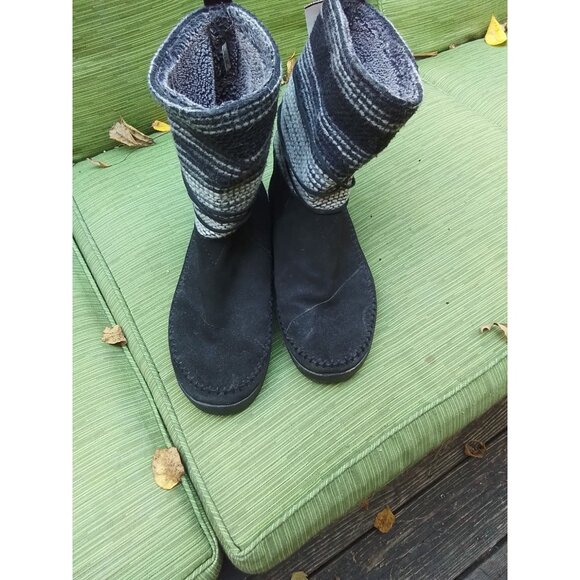 Women's Boots, Black Suede With  knit top - Picture 1 of 5